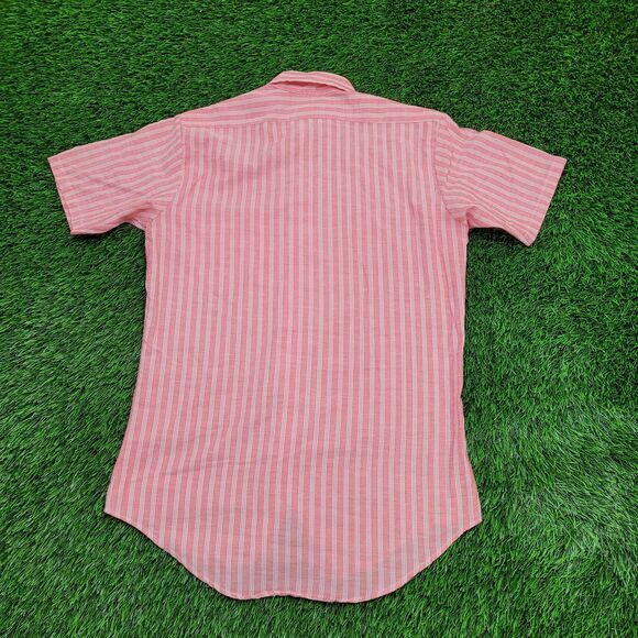 Vintage 70s MOD Stripes Button Shirt S/M 19x30 Red White - Picture 2 of 11